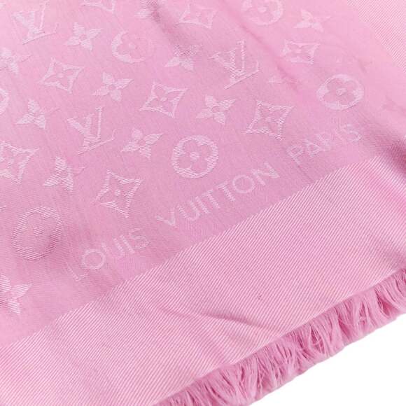 Louis Vuitton Monogram Silk Wool Shawl Stole 402336 Pink Women's